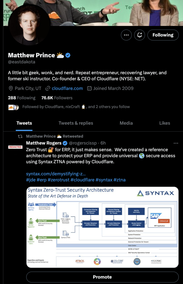Retweeted by Cloudflare CEO